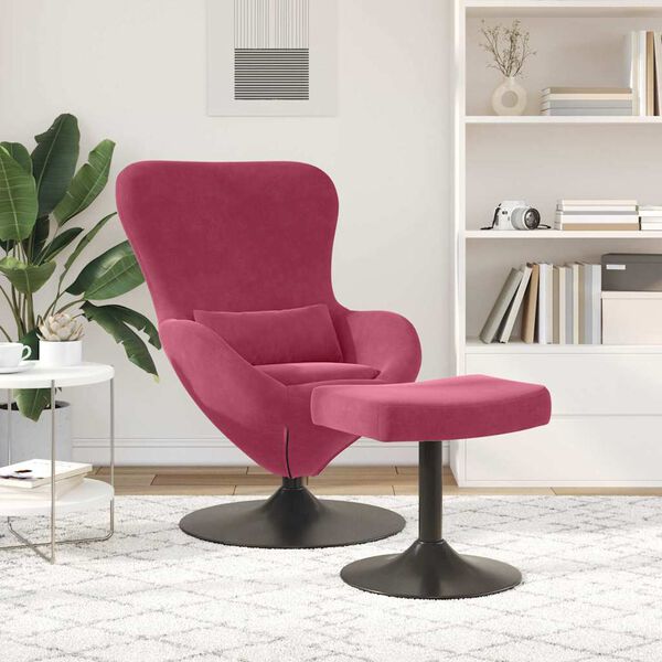 vidaXL Egg Chair with Footstool Wine Red 63 x 73 x 90 cm Velvet