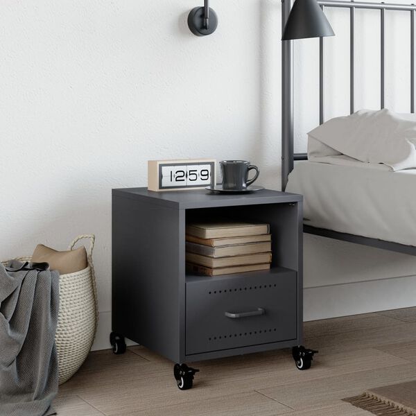 vidaXL Bedside Cabinet Anthracite 36x39x43.5 cm Steel