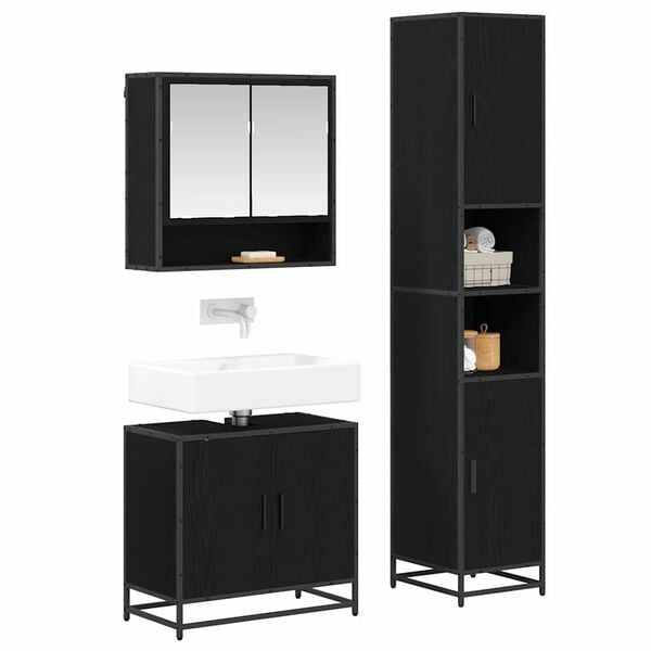 vidaXL Bathroom Furniture Set 3 pcs Black Oak Engineered Wood