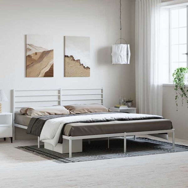 vidaXL Metal Bed Frame without Mattress with Headboard White 183x213cm