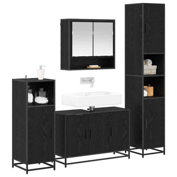 vidaXL Bathroom Furniture Set 4 pcs Black Oak Engineered Wood