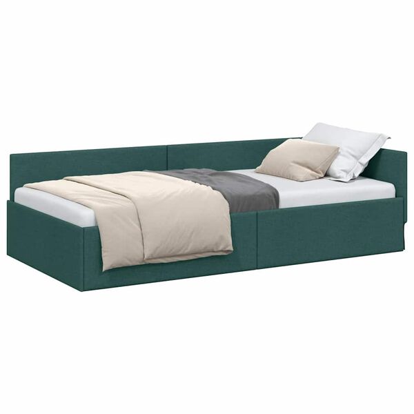 vidaXL Corner Bed Frame Dark Green 90 cm x 200 cm Velvet