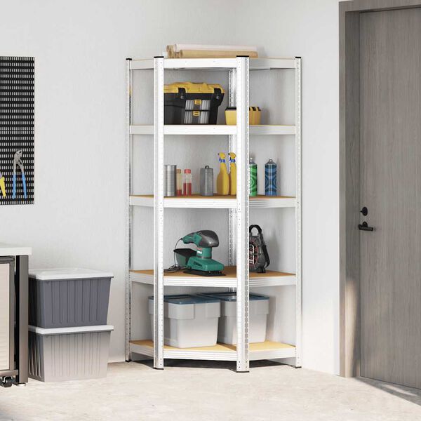 vidaXL 5-Layer Corner Shelf Silver Steel&Engineered Wood