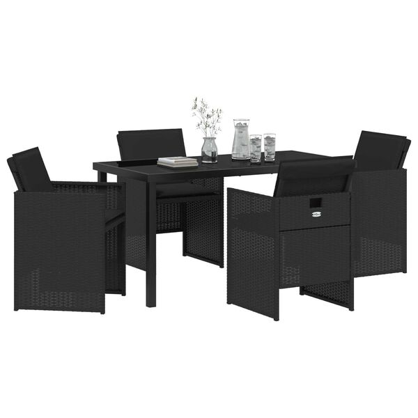 vidaXL Garden Dining Set 5 pcs Black Poly Rattan