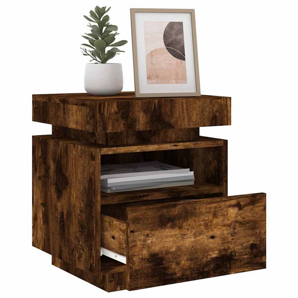 vidaXL Bedside Cabinets with LED Lights 2 pcs Smoked Oak 40x39x48.5 cm