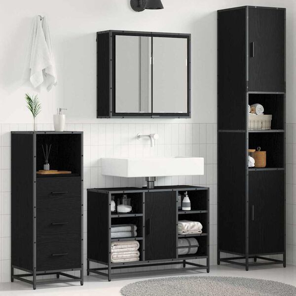 vidaXL Bathroom Furniture Set 3 pcs Black Oak Engineered Wood