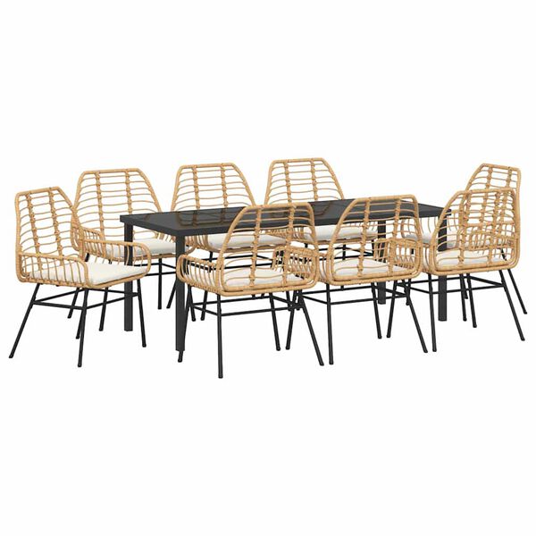 vidaXL Garden Dining Set 9 pcs Brown Poly Rattan