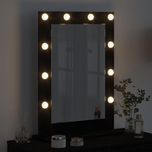 vidaXL Vanity Mirror with LED Strip Lights Black Oak 70 x 50 x 18 cm