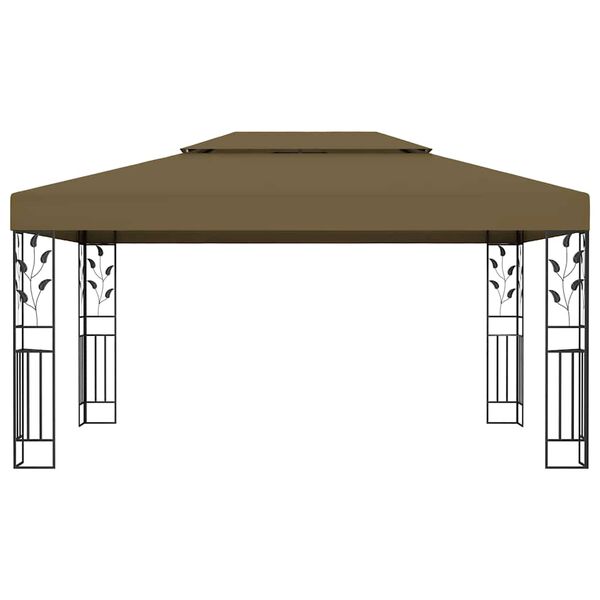 vidaXL Gazebo with Double Roof&LED String Lights 3x4 m Taupe