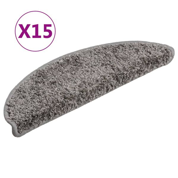 vidaXL Stair Mats 15 pcs 56x17x3 cm Grey Half Round