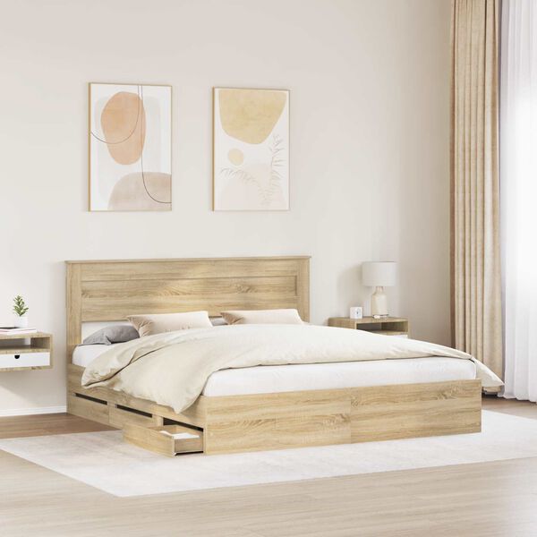 vidaXL Bed Frame with Drawer Sonoma Oak 200 x 200 cm Engineer Wood