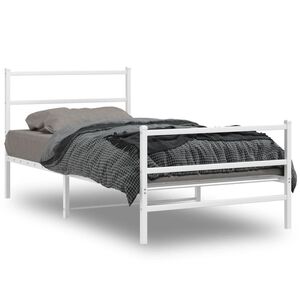 vidaXL Metal Bed Frame without Mattress with Footboard&nbsp;White 107x203cm