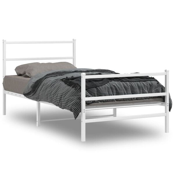 vidaXL Metal Bed Frame without Mattress with Footboard White 107x203cm