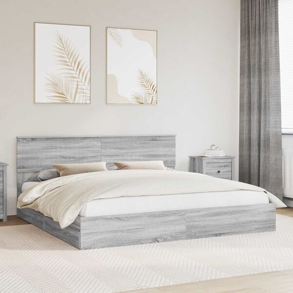 vidaXL Storage Bed Grey Sonoma 200 x 200 cm Engineered Wood