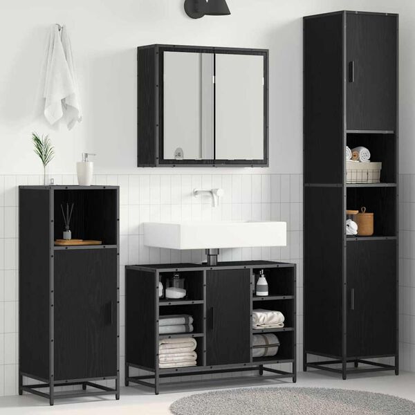 vidaXL Bathroom Furniture Set 4 pcs Black Oak Engineered Wood