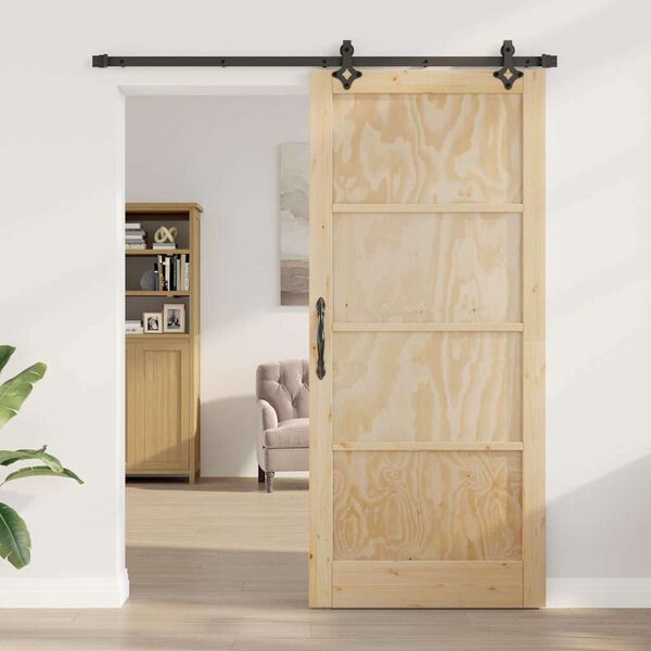 vidaXL Sliding Door Natural and Black 93 x 211 cm Solid Pine Wood