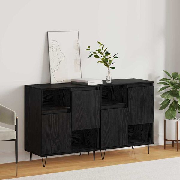 vidaXL Sideboard 2 pcs Black Oak 60 x 35 x 70 cm