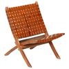 vidaXL Folding Chair Crossed-Stripe Brown Real Leather