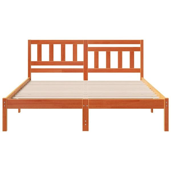 vidaXL Bed Frame with Headboard Wax Brown 140 x 200 cm Solid Pine Wood