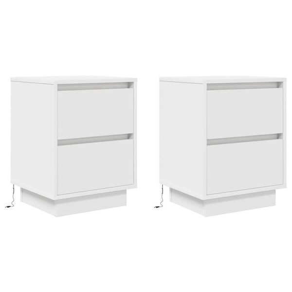 vidaXL Bedside Cabinets with LED Lights 2 pcs White 38x34x50 cm