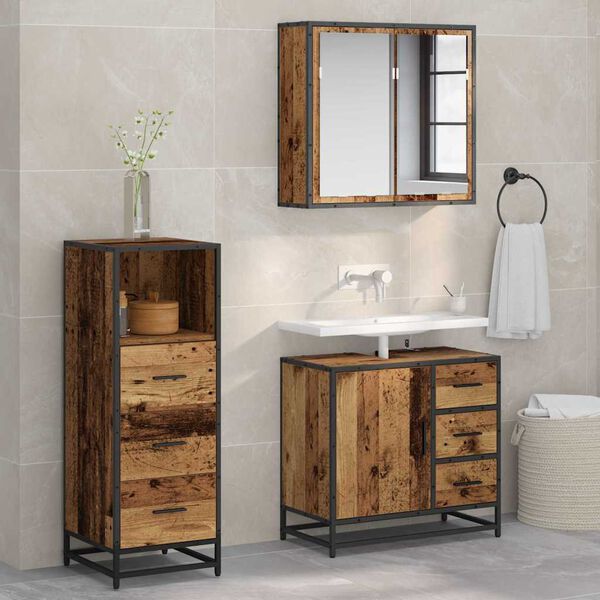 vidaXL Bathroom Furniture Set with Door 3 pcs Old Wood Engineered Wood