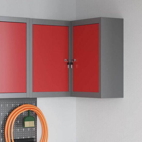 vidaXL Tool Cabinet with Shelf with Lock Red and Grey 55 x 55 x 55 cm