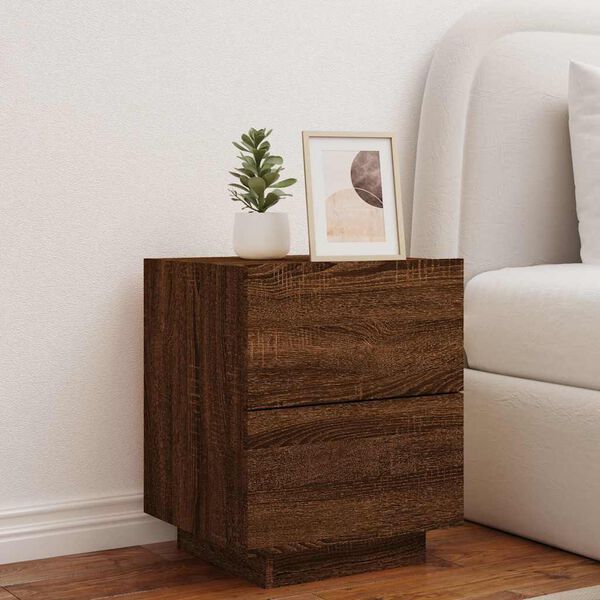 vidaXL Bedside Cabinet with LED Lights Brown Oak Engineered Wood