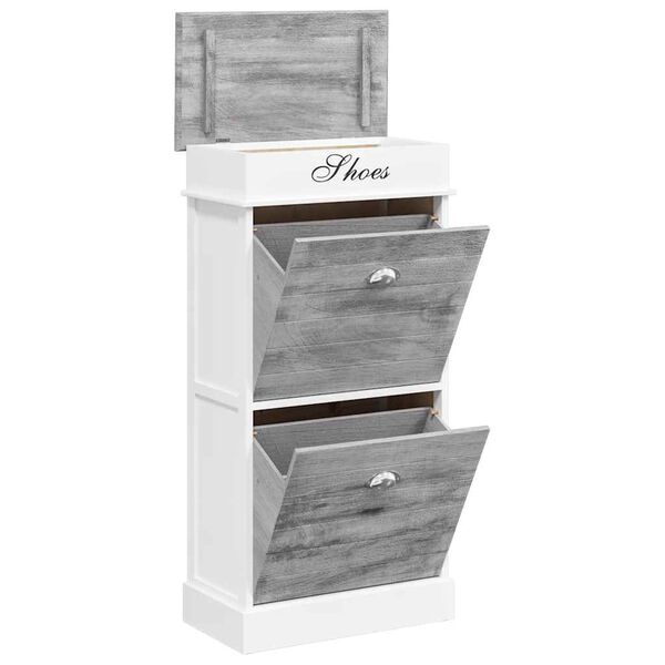vidaXL Shoe Cabinet Grey 50x28x98 cm Paulownia Wood