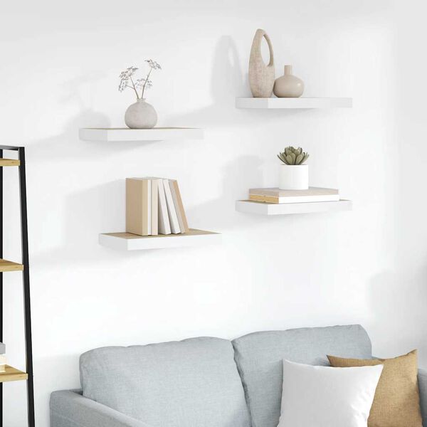 vidaXL Floating Wall Shelves 4 pcs Oak and White 50x23x3.8 cm MDF