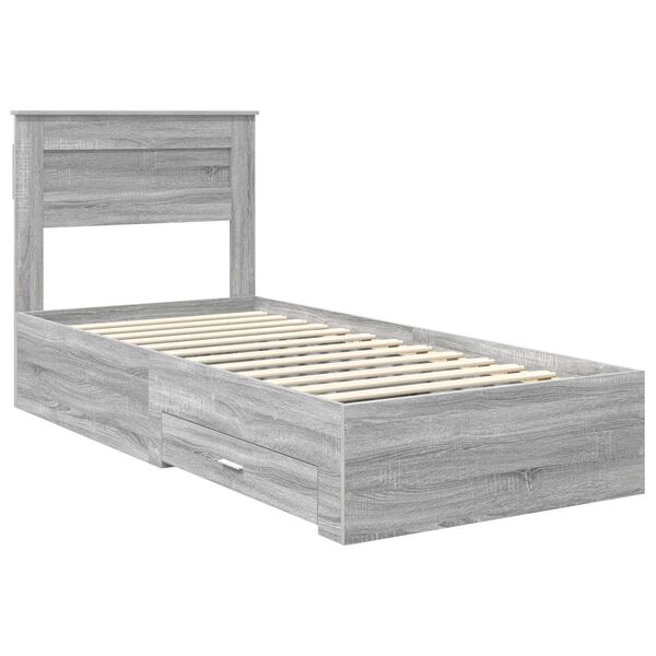 vidaXL Bed Frame Grey Sonoma and Silver 75 x 190 cm Engineered Wood