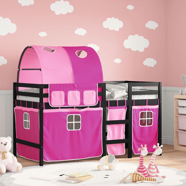 vidaXL Kids' Loft Bed with Tunnel without Mattress Pink 90x200 cm