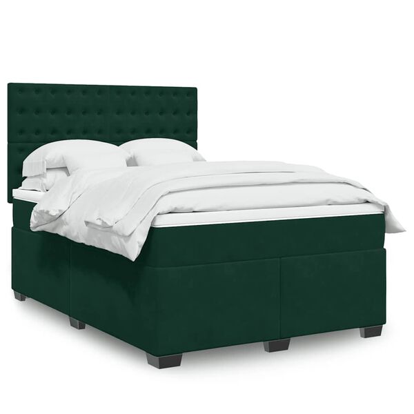 vidaXL Box Spring Bed with Mattress Dark Green 140x190 cm Velvet