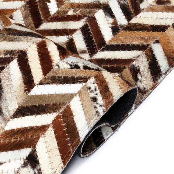 vidaXL Rug Genuine Leather Patchwork 120x170 cm Chevron Brown/White