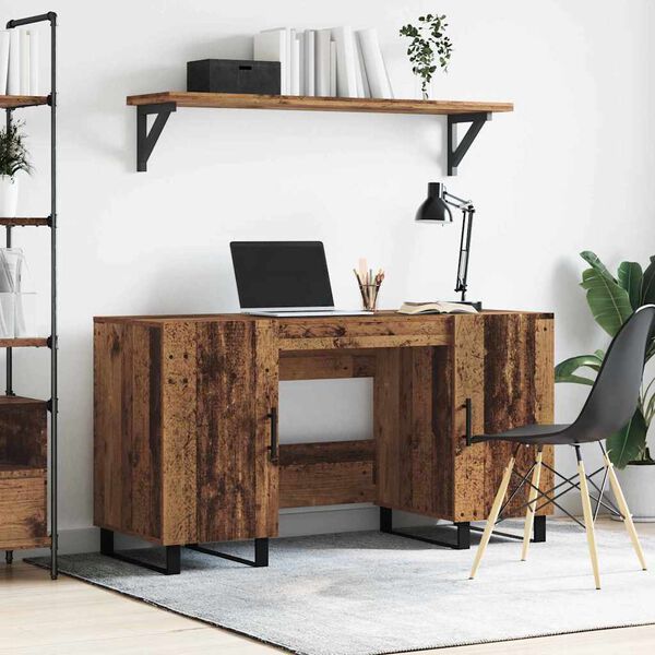 vidaXL Desk with Shelf Old wood 140 x 50 x 75 cm Engineered wood