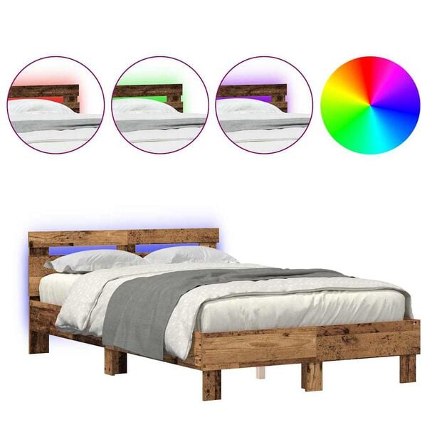 vidaXL Bed Frame with Headboard Old wood 120 x 190 cm Engineered wood