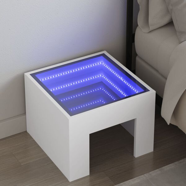 vidaXL Bedside Table with Infinity LED White 40x40x30 cm