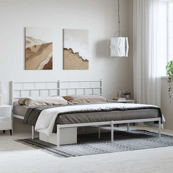 vidaXL Metal Bed Frame without Mattress with Headboard White 193x203cm