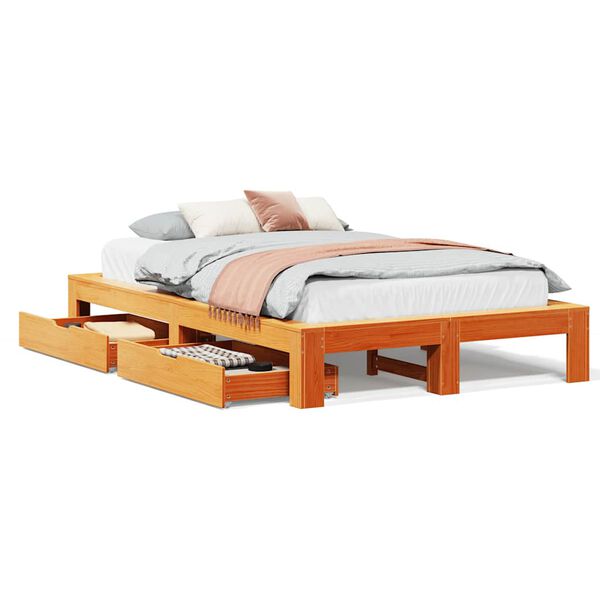 vidaXL Bed Frame without Mattress Wax Brown 135x190 cm Double Solid Wood Pine