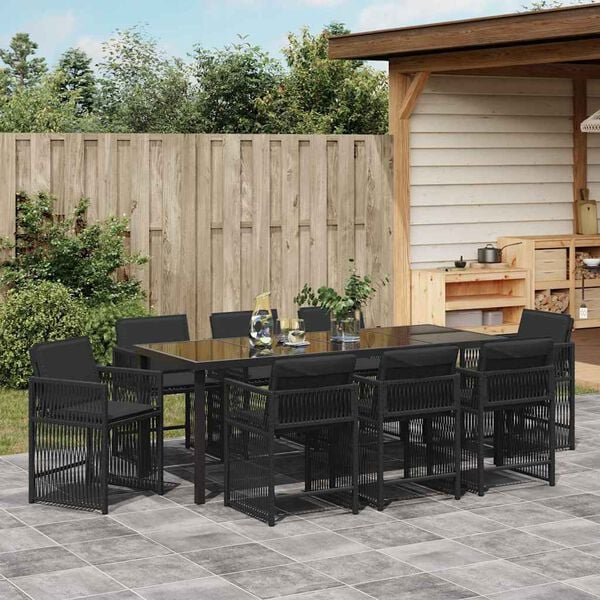 vidaXL Garden Dining Set 9 pcs Black Poly Rattan