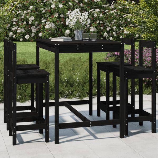 vidaXL 5 Piece Garden Bar Set Black Solid Wood Pine