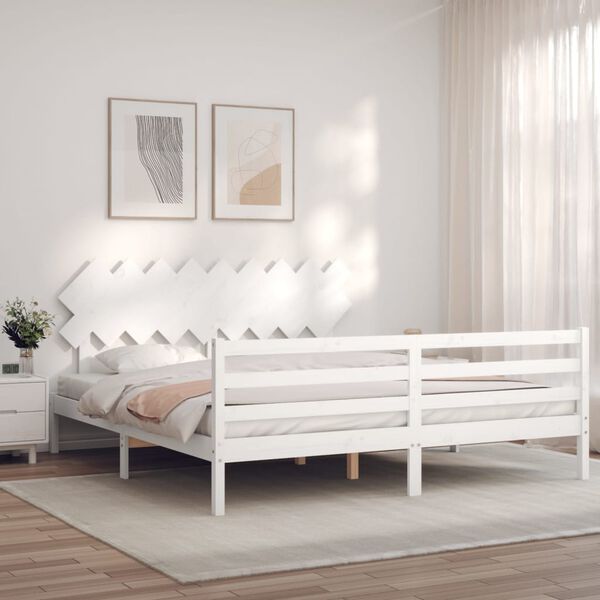 vidaXL Bed Frame without Mattress White Super King Size Solid Wood