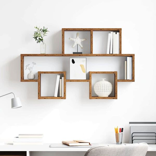 vidaXL Wall Shelf with Shelf Old wood 82 x 15 x 51 cm Engineered wood