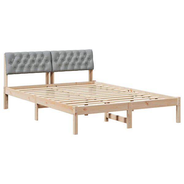 vidaXL Bed frame Brown and light grey 140 x 200 cm Solid pine wood