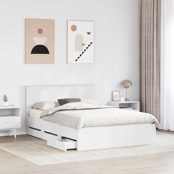 vidaXL Bed Frame with Drawer White 160 x 200 cm Engineer Wood