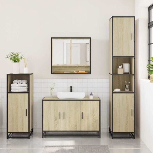 vidaXL 3 Piece Bathroom Furniture Set Sonoma Oak Engineered Wood