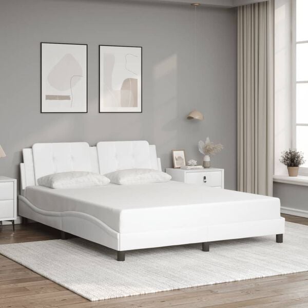 vidaXL Bed Frame with LED without Mattress "Zadar" White 160x200 cm