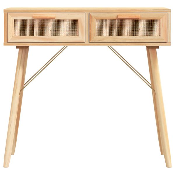 vidaXL Console Table Brown 80x30x75 cm Solid Wood Pine&Natural Rattan