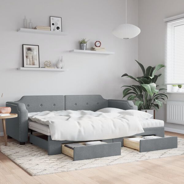 vidaXL Daybed with Trundle and Drawers Light Grey 90x190 cm Fabric
