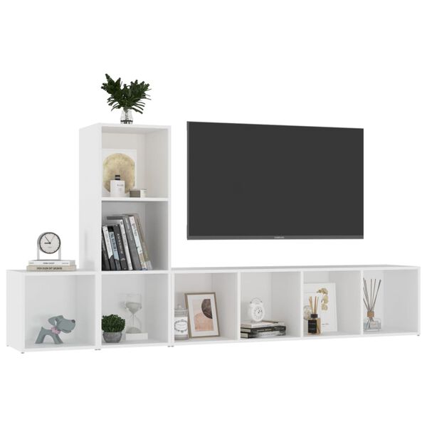 vidaXL 3 Piece TV Cabinet Set White Engineered Wood