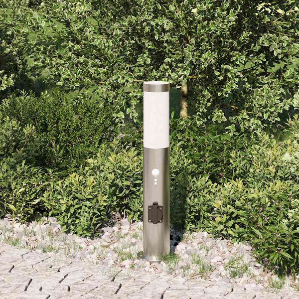 vidaXL Bollard Light with Sensor&Outlet 50 cm Stainless Steel IP44